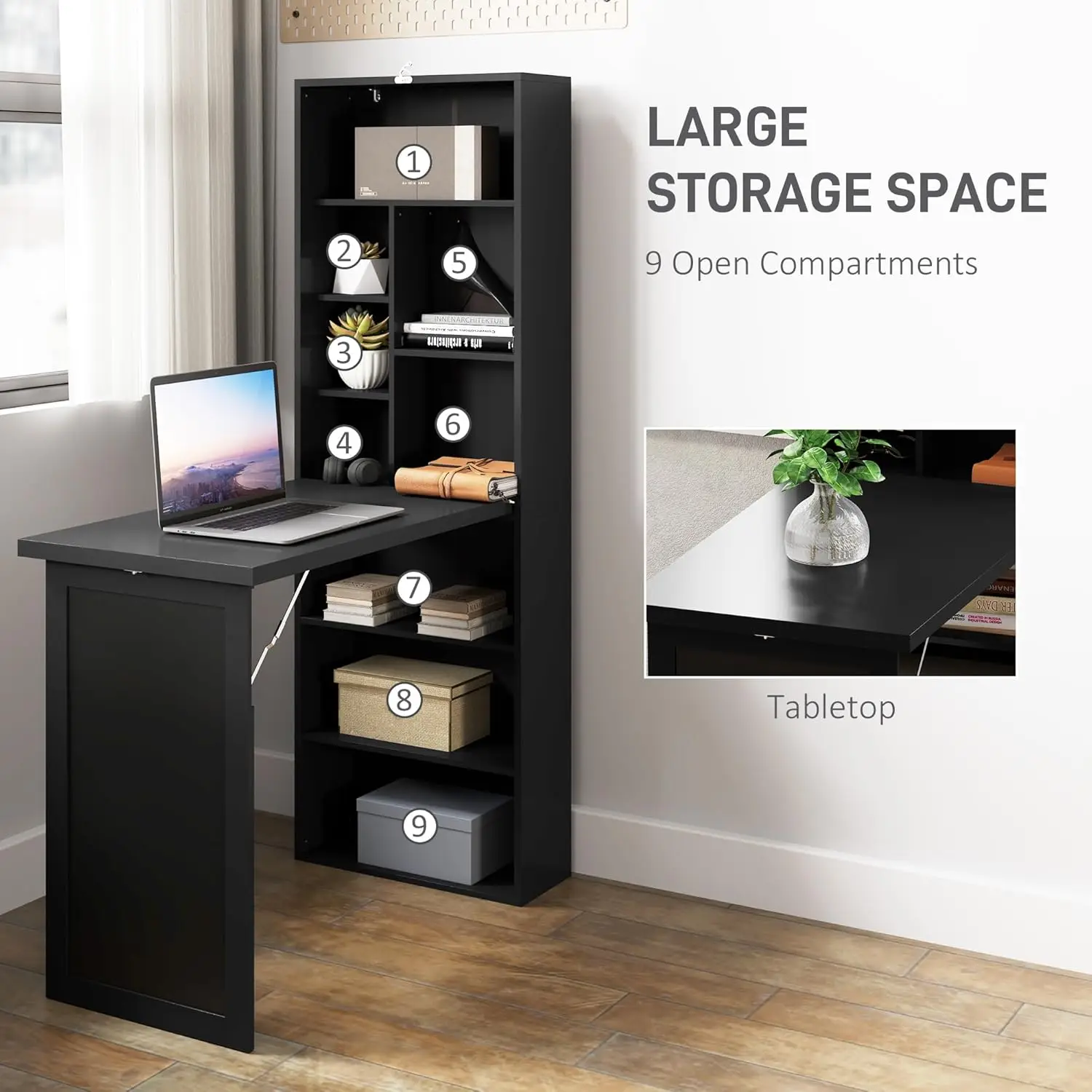 Fold-Out Convertible Writing Table,Wall Mount Desk Cabinet with Blackboard and Side Shelf Multi-Function Home Office Workstation