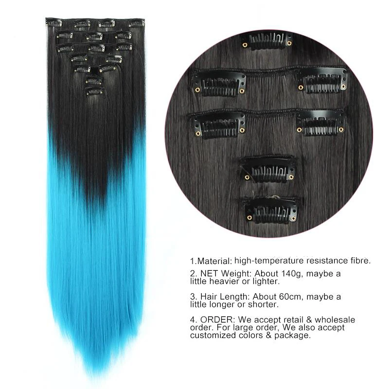 LINWAN Tóc 22Inch Ombre Tóc Xoăn Dài Tóc 16 Kẹp Cao Tempreture Tổng Hợp Bộ Tóc Giả Kẹp Trong Tóc