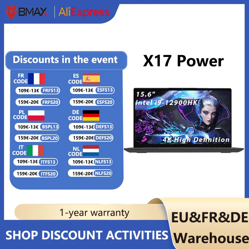BMAX X17 Power 2025 Gaming Laptop Intel i9 12900HK 32GB RAM 1TB SSD 15.6-inch ultrabook Bluetooth 5.4 Windows 11 Pro