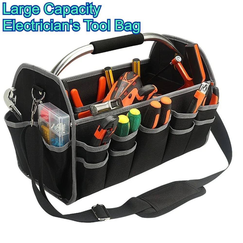 Thickened Canvas Electrician's Tool Bag - Multifunctional and Portable for Woodworkers Handbag Open Top Large Storage Toolbag