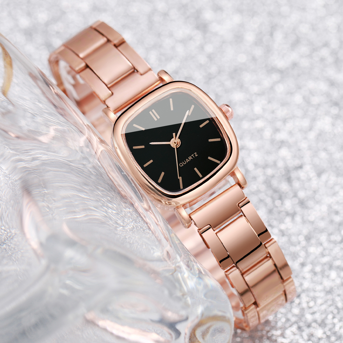Conjunto de relojes cuadrados de acero inoxidable para mujer, pulsera de cuarzo con corazón, 2 unidades