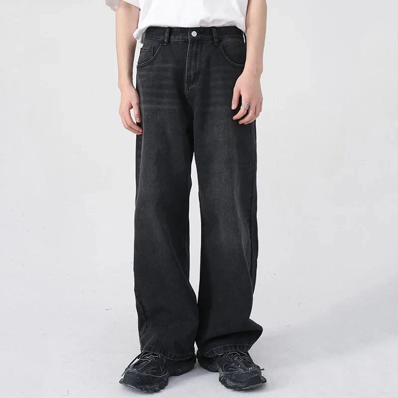 Männer Klassische Gerade Bein Lässige Jeans Männliche Marke Breite Bein Schwarz Denim Hosen Einfache Vintage Außerhalb High Street Denim Hosen