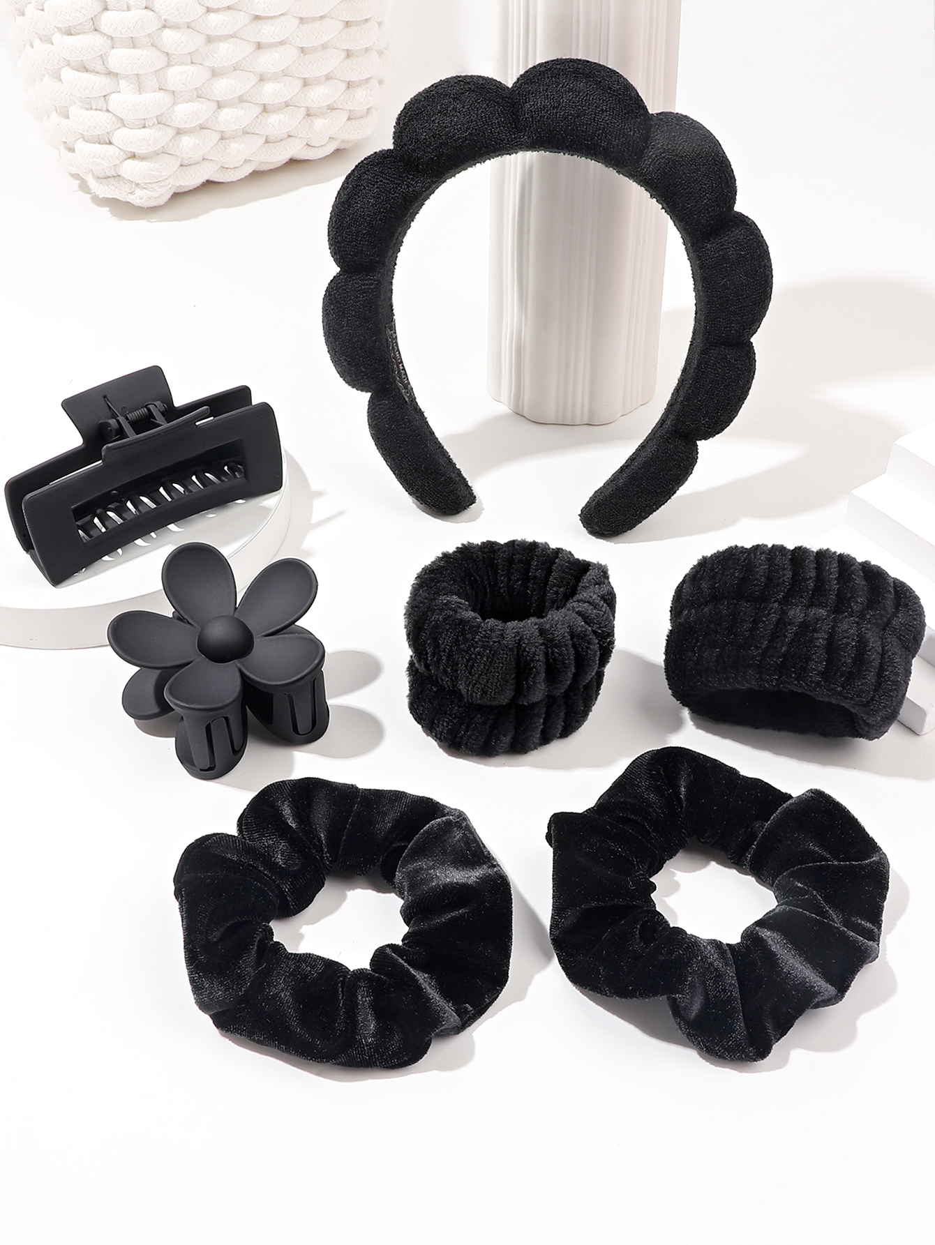 7 Stück modische Mikrofaser-Wascharmbänder, Haargummis, geschwollenes Stirnband, Spa-Blasen-Stirnband zum Waschen von Gesicht, Make-up, Dusche, Hautpflege