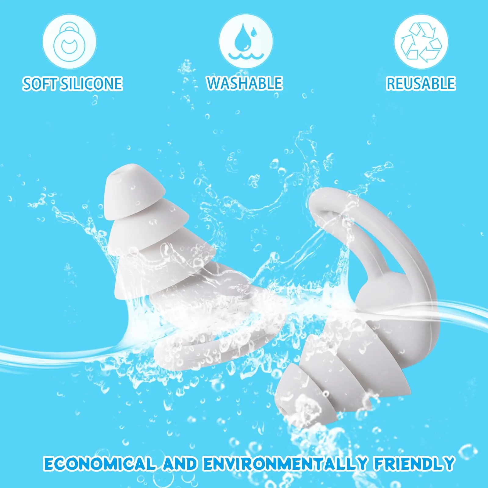 Reusable Earplugs, Soft silicone, suitable for a variety of scenarios 3-Layer Silicone EarPlugs for Swim
