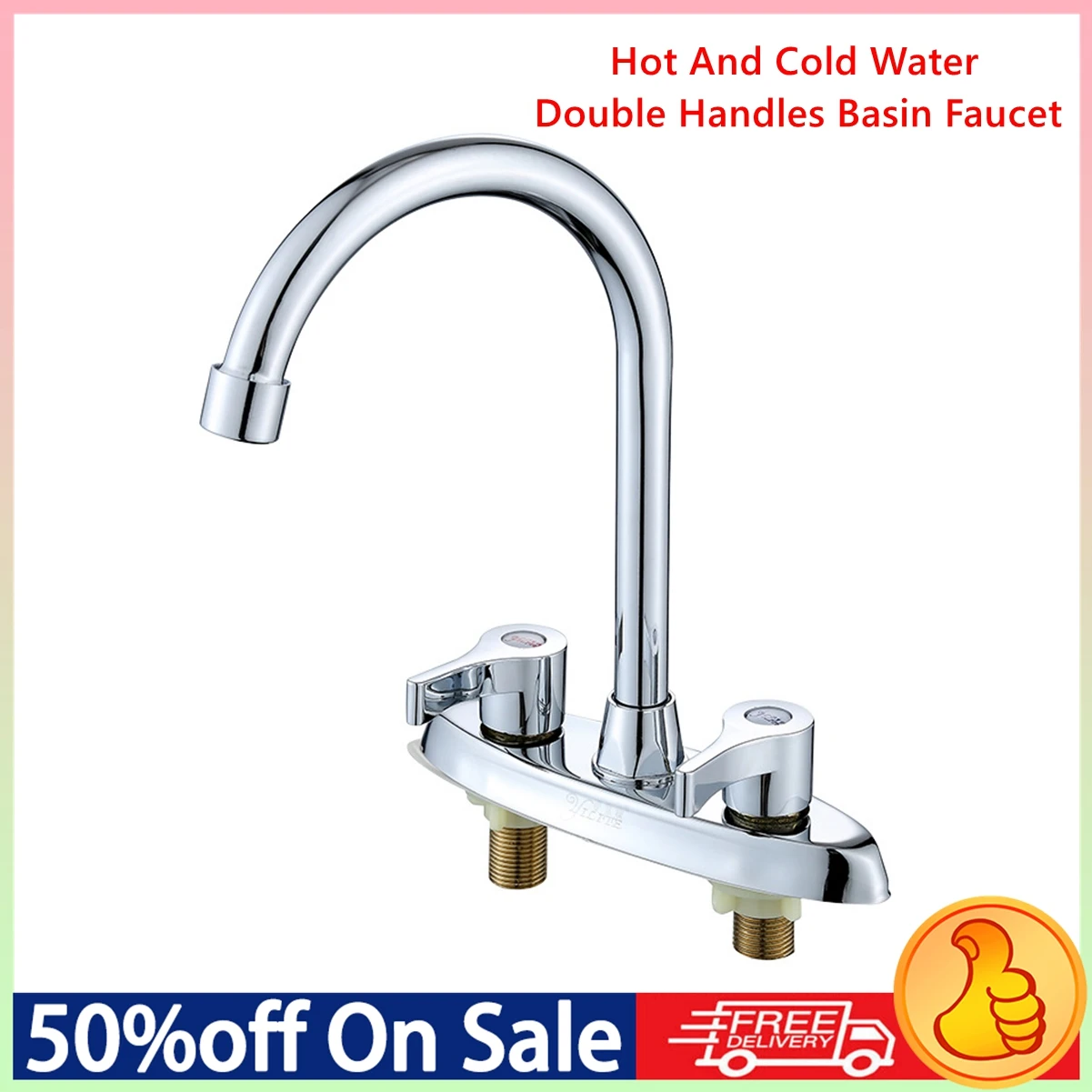Grifo de doble orificio, grifo mezclador de agua fría y caliente, mango montado en cubierta, grifo de fregadero de cocina de latón, fácil instalación