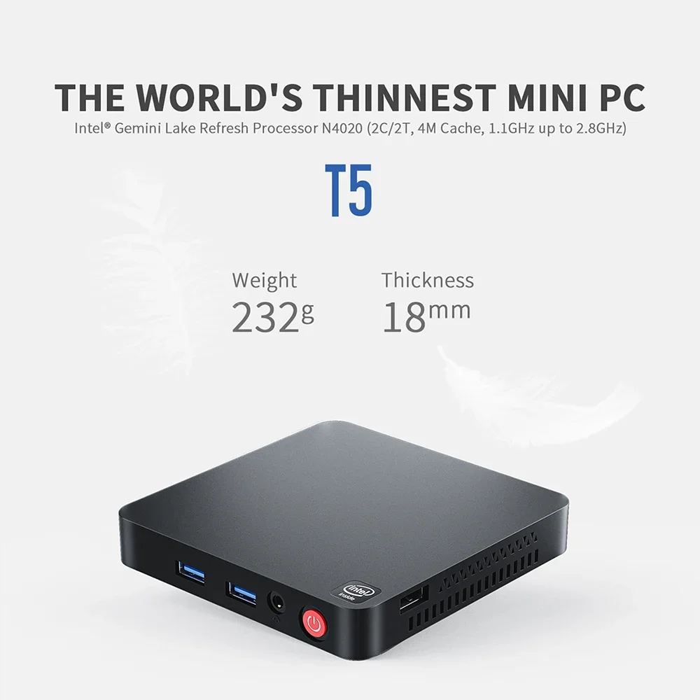 Beelink T5 MINI PC CPU Intel N4020 4GB DDR4 64GB EMMC WIFI 5 BT5.0 4K HD Dual Screen 1000M Lan Office Desktop Gamer Computer
