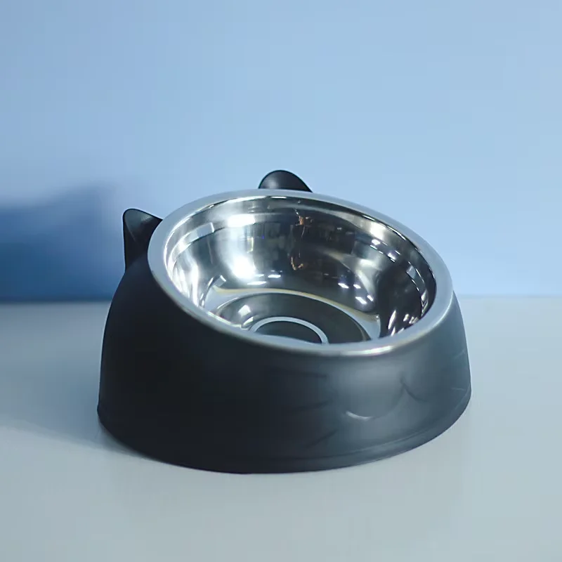 Ciotola per gatti in acciaio inossidabile Doppia ciotola per proteggere la vertebra cervicale Ciotola per gatti Esplosione obliqua Bacino per alimenti per animali domestici Forniture per gatti