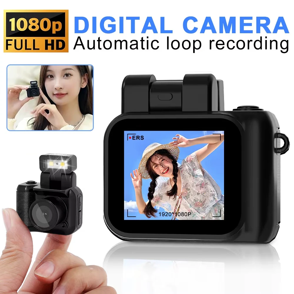 Mini cámara Y4000 con pantalla HD 1080P, grabadora de vídeo portátil Retro Ultra compacta con lámpara de Flash y base de batería