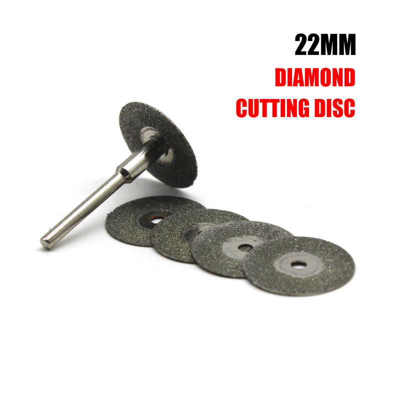 5 Stück 22 mm Diamant-Trennscheiben mit 1 Stück Verbindungsschaft Mini-Diamant-Sägeblatt abgeschnitten für Dremel Drill Fit Drehwerkzeug