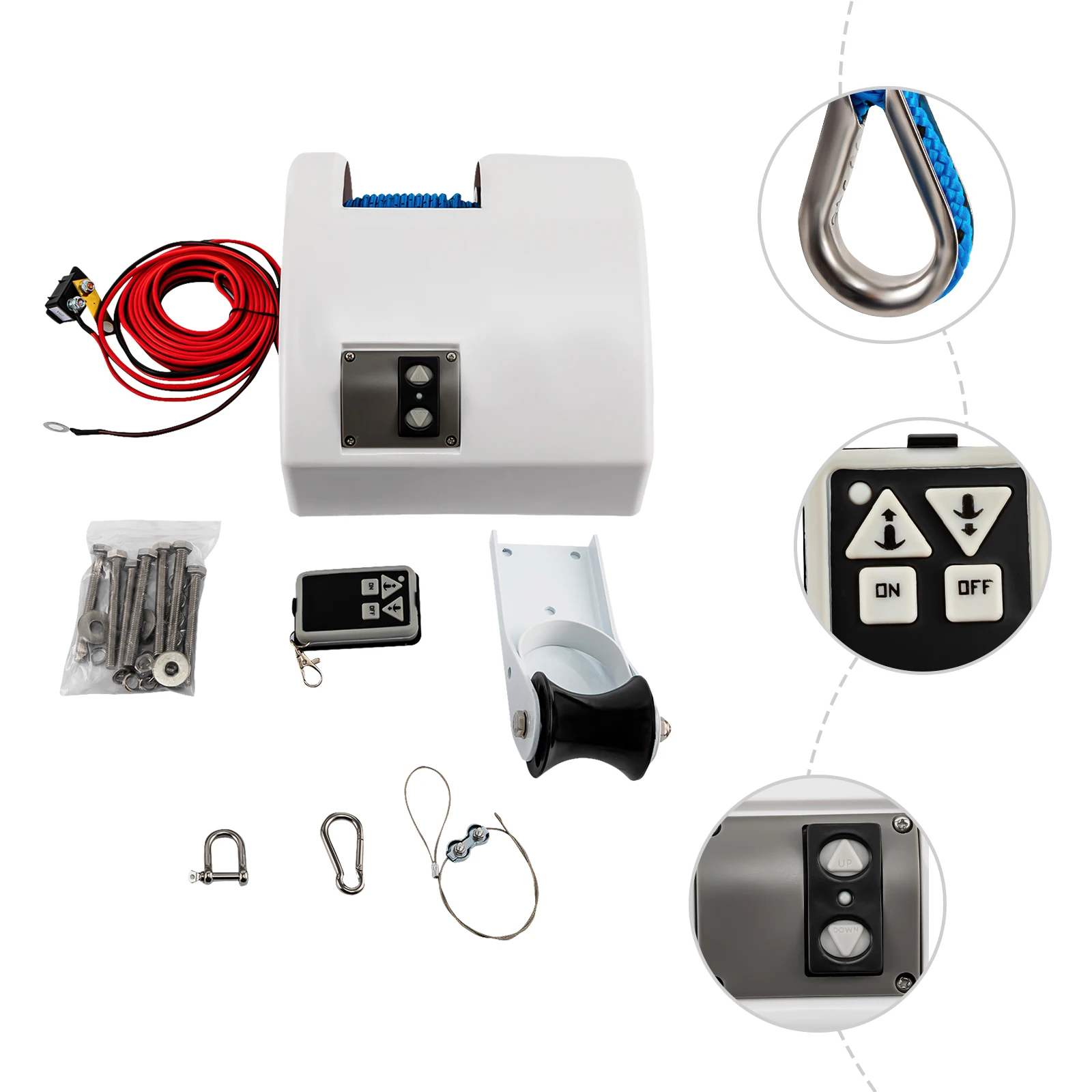 12V Electric Anchor Winch 45LBS Load Capacity Boat Winch with Remote Control Marine for Dropping Anchor Operations