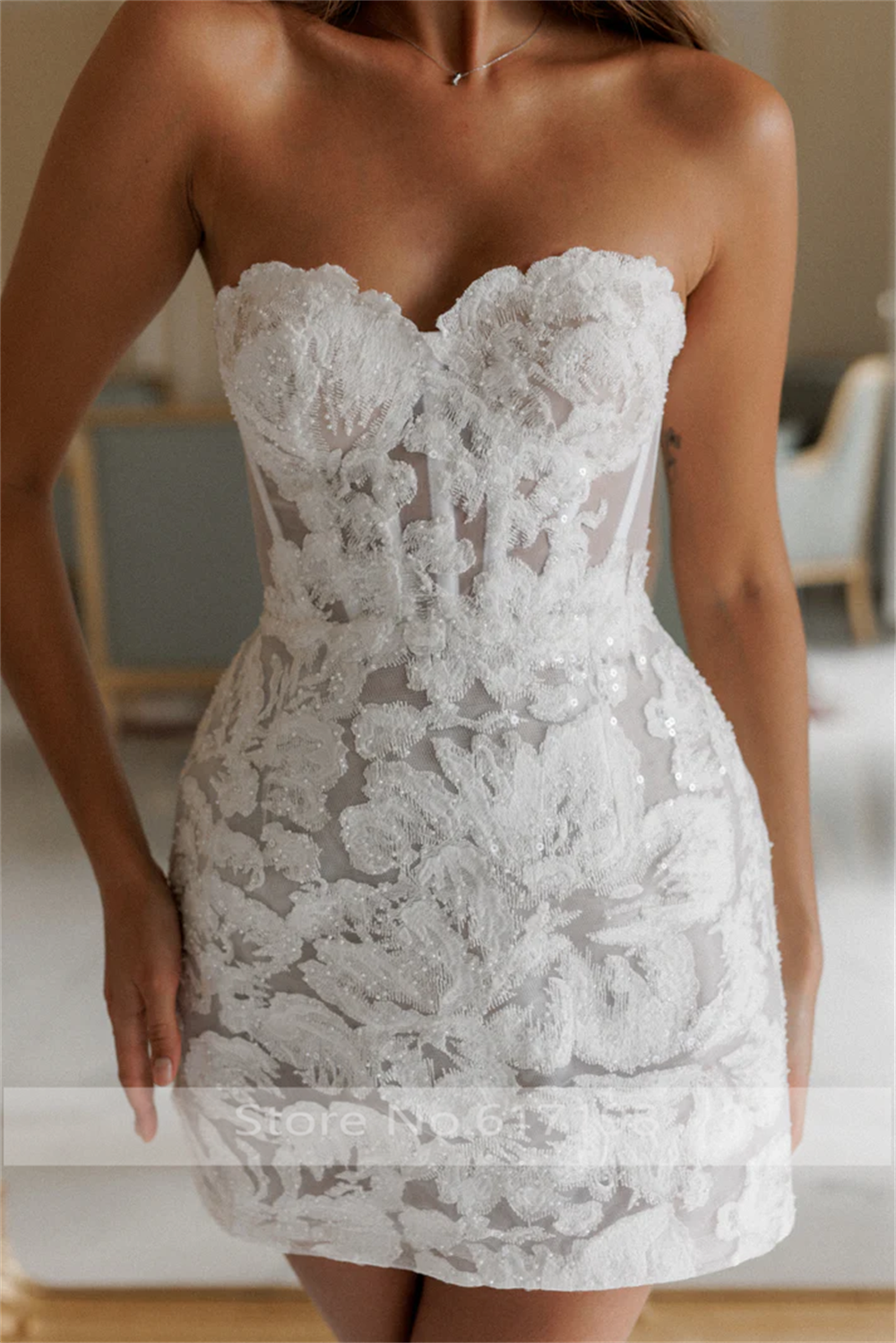 Elegante querida colarinho renda vestido de festa de casamento sem costas rendas até curto mini bainha vestidos de casamento personalizados robes de mariée