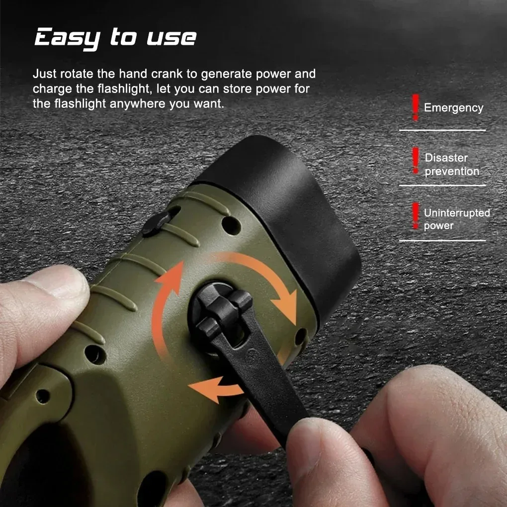 Outdoor LED Hand Pressing Dynamo Solar Crank Power Flashlight Torch Light Hand Press Crank Camping Lamp Light for Outdoor Home