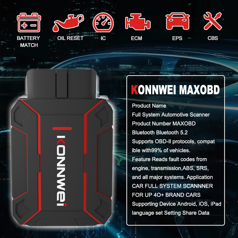 Bluetooth 5.0 Met Gratis Engels APP Nieuwste Producten KONNWEI MAXOBD Volledige Systeem Scanner Voor Android En IOS Auto Diagnostic Tool