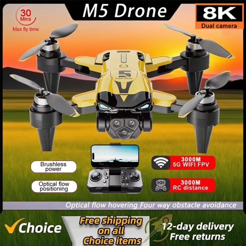 M5 Drone Professionele 8K Met Groothoek Drie Camera Obstakel vermijden GPS 5G Optische Stroom Positionering Borstelloze Rc Quadcopter