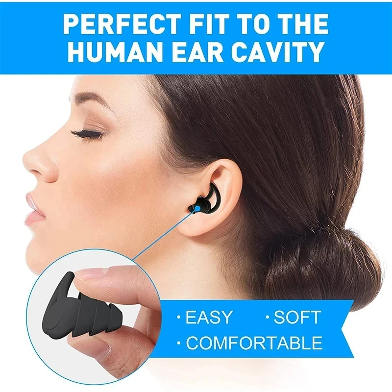 Soft Reusable 3-layer Earplugs for Sleep Silicone Noise Reduction Protection Earplugs Noise Reduction Earplugs Swimming Earplugs