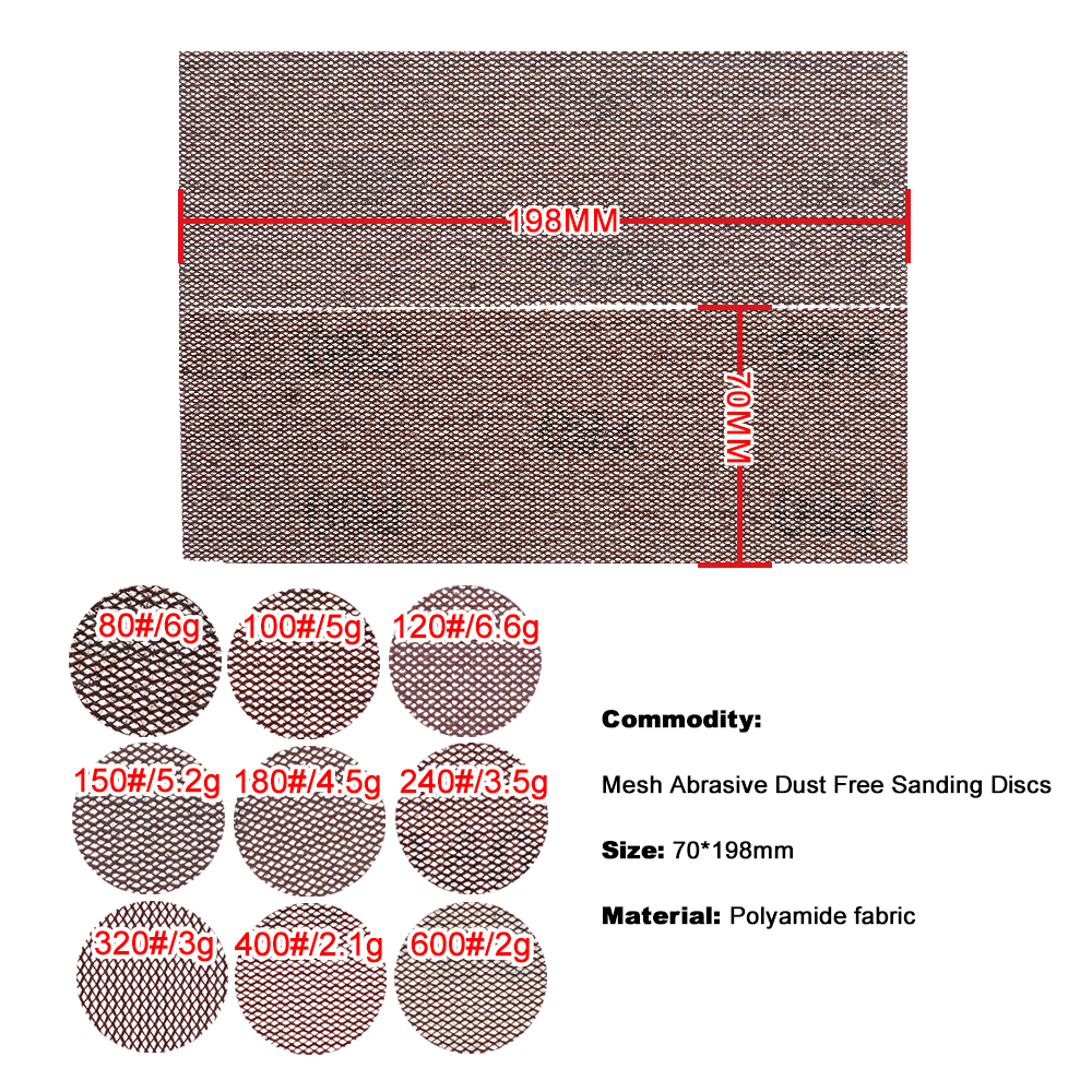 5 Stuks Mesh Schuurpapier 70*198 Mm Stofvrij Schuurschijven Anti-Blocking Klittenband Schuurpapier Schurende 80-320 Grit Auto Slijppapier