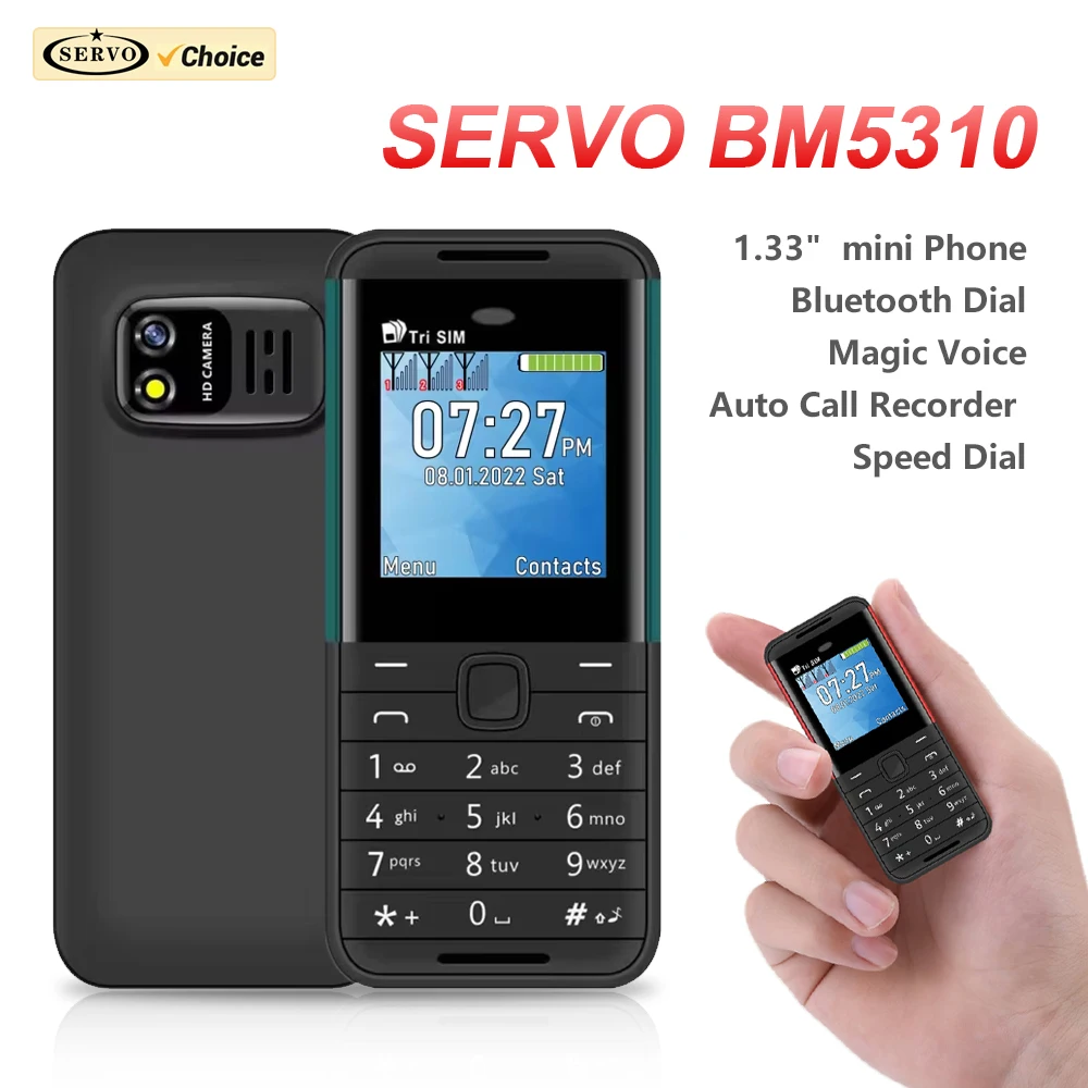 サーボ BM5310 ミニ小型携帯電話 3 SIM カードマジックボイス自動通話レコーダー Bluetooth ダイヤラースピードダイヤル 1.3 "画面携帯電話
