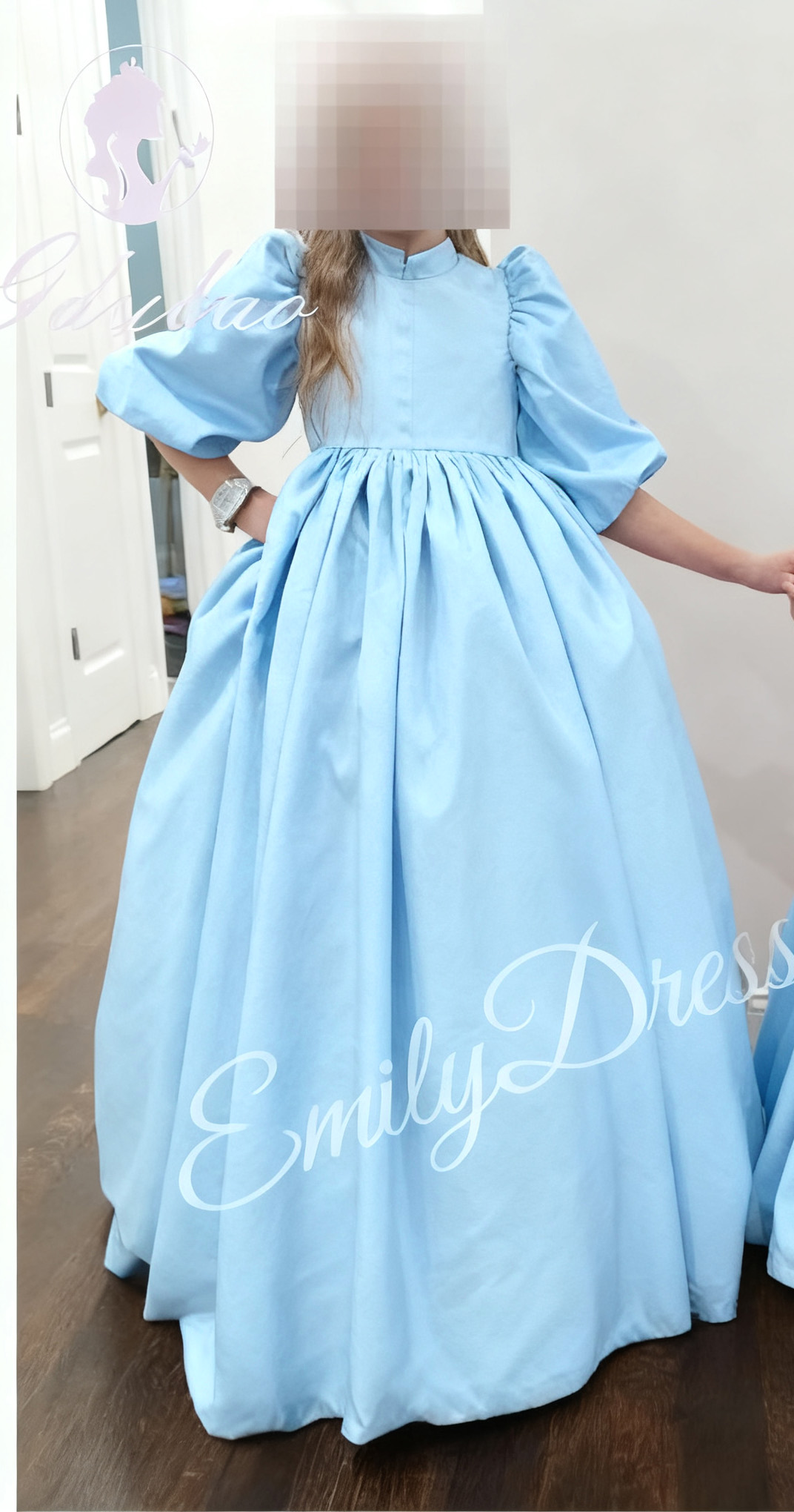 Rosa cetim inchado vestido da menina de flor para o casamento mangas compridas alta pescoço primeira comunhão crianças festa aniversário vestido baile