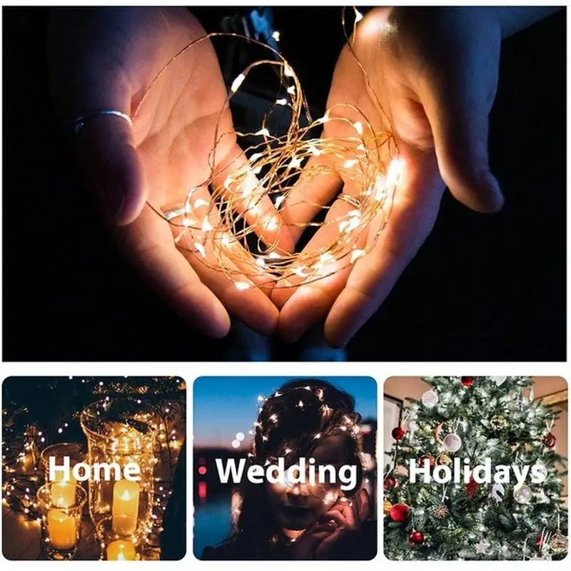 10/20/30M USB ไฟ LED String ทองแดงลวดเงิน Garland กันน้ําไฟ Fairy สําหรับคริสต์มาสงานแต่งงานตกแต่ง