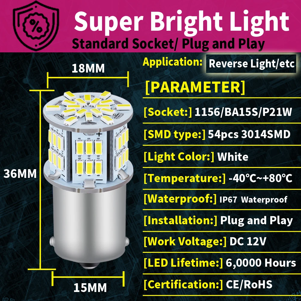 2 uds luz LED de marcha atrás lámpara Blub P21W BA15S Canbus para VW Passat B5 B5.5 B6 Golf mk3 mk4 mk5 mk6 3 4 5 6 Polo 6n 6r 9n Touran