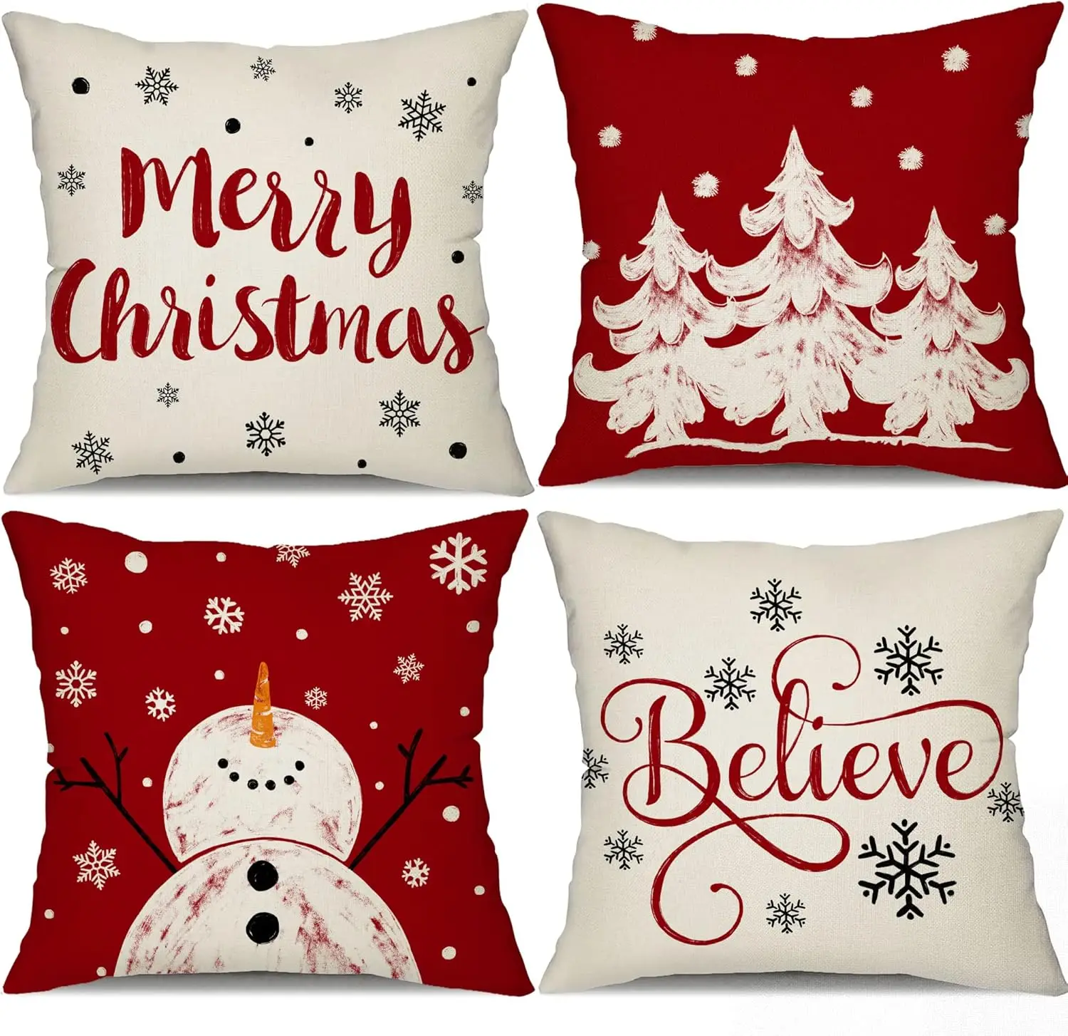 Fundas de almohada rojas de Navidad, decoración de copo de nieve, feliz árbol de Navidad, vacaciones de invierno, funda de cojín para sofá de casa, 50x50