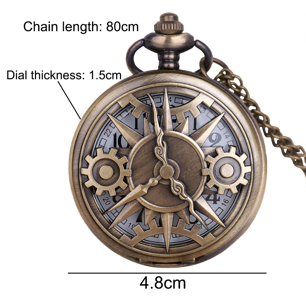 Requintado retro bronze steampunk oco engrenagem design relógio de bolso de quartzo com colar corrente lazer pingente presente relógio masculino