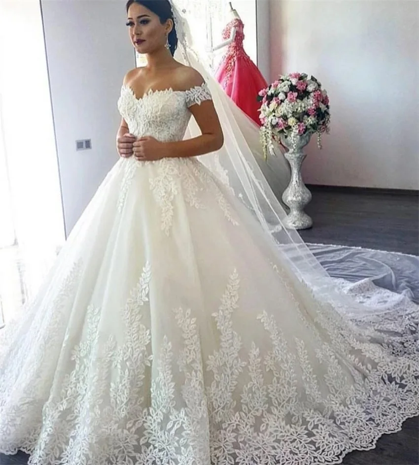 Off The Shoulder Vintage vestidos de novia per abiti da sposa a-line Lace Applique abito da sposa Plus Size abiti para mujer