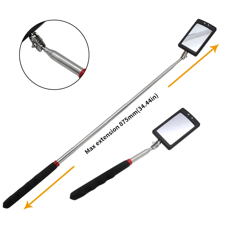 Espejo de inspección de cabeza Flexible telescópico, fondo de coche con luz, espejo de detección ajustable, espejo de inspección de aumento