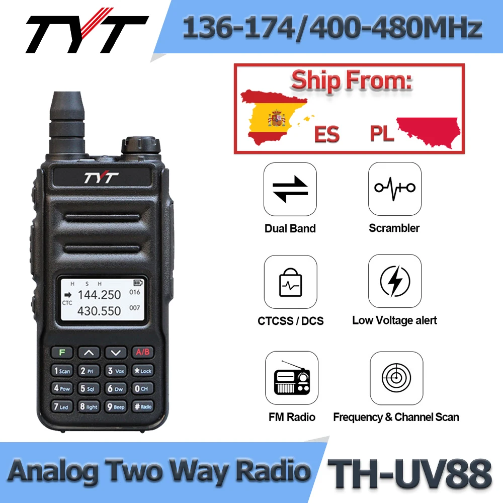 TYT TH-UV88 VOX Dualband-Walkie-Talkie VHF 136–174 MHz und UHF 400–480 MHz 5 W 200 CH Scrambler Tragbares Funkgerät TYT FM-Radio