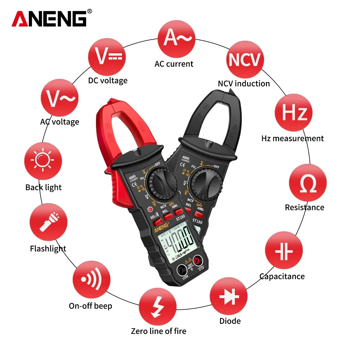 ANENG ST180 Clamp Meter ความแม่นยําสูง 4000 นับ AC/DC แรงดันไฟฟ้า NCV True RMS มัลติมิเตอร์แบบดิจิตอลทดสอบเครื่องมือวัด