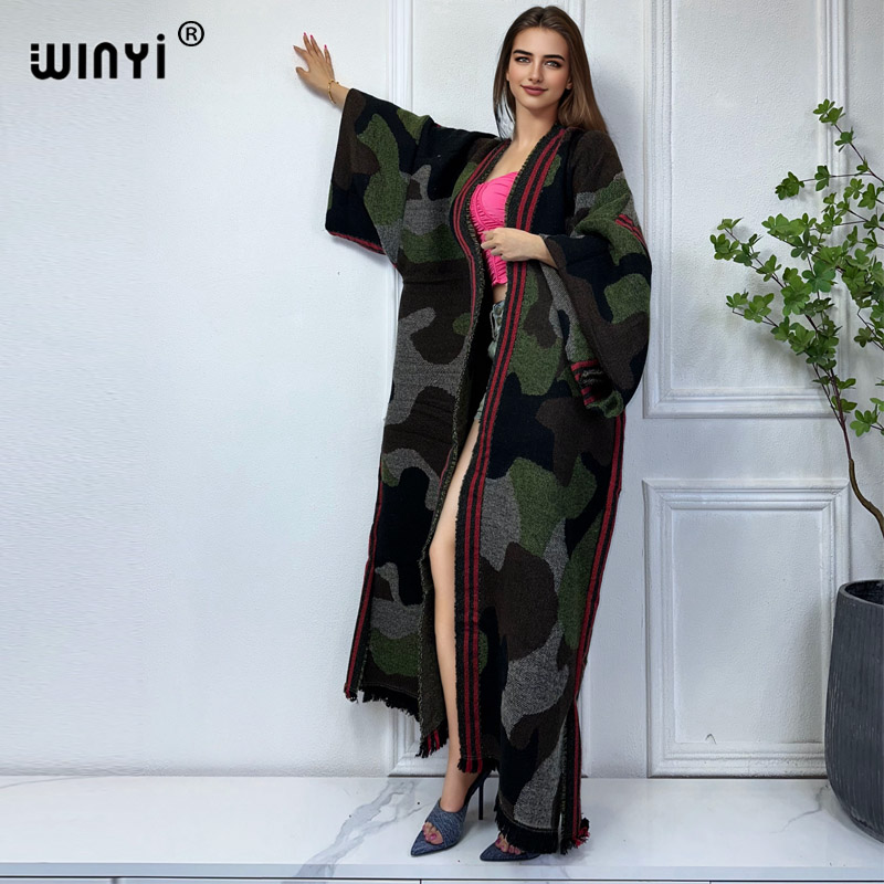 Winyi Wintermantel Afrika Frauen Tarnung Farbe Luxus Fell loser Mantel dicken warmen langen Daunen mantel Mittlerer Osten Winter Abaya