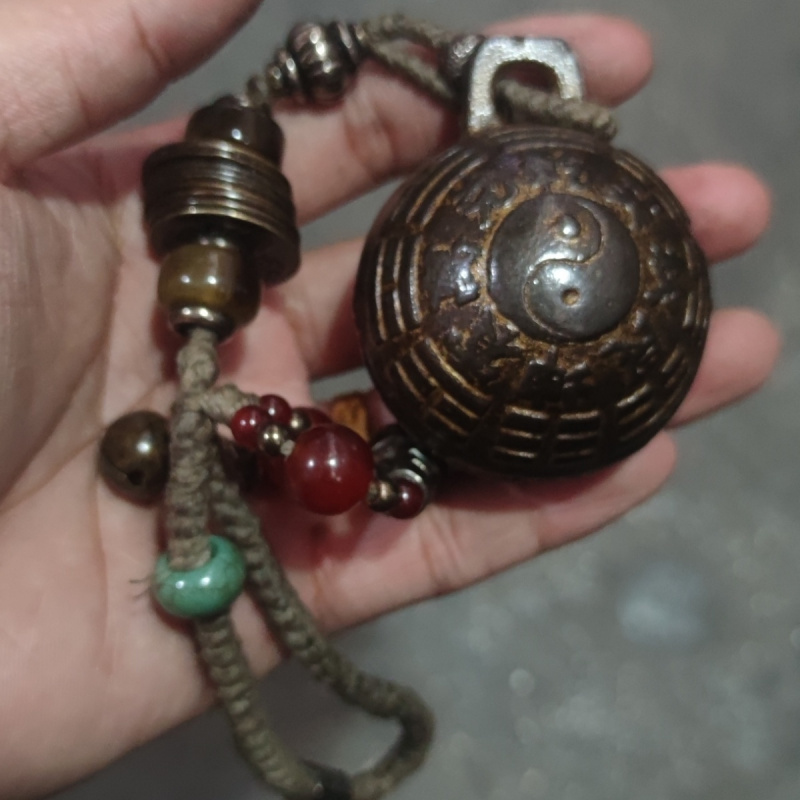 Antique Collection Rural Pure Copper Bell Handle Patina Rich Condition Perfectly Carved with Symbols