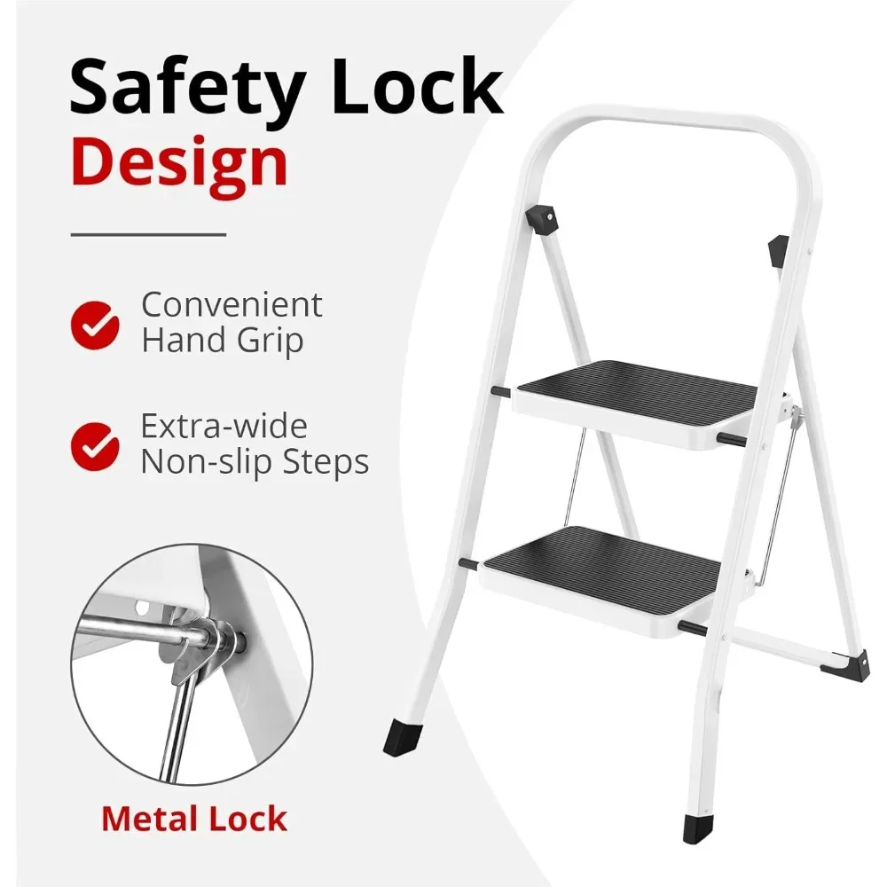 Step Ladder Folding Step Stool for Adults with Anti-Slip Pedal,330 lbs Capacity for Kitchen, Home,White