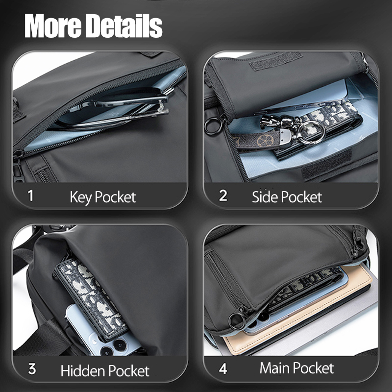 Men's Waterproof Crossbody Chest Bag with Tablet Pocket, Durable Lightweight Sling Pack Shoulder Backpack for Travel Outdoor