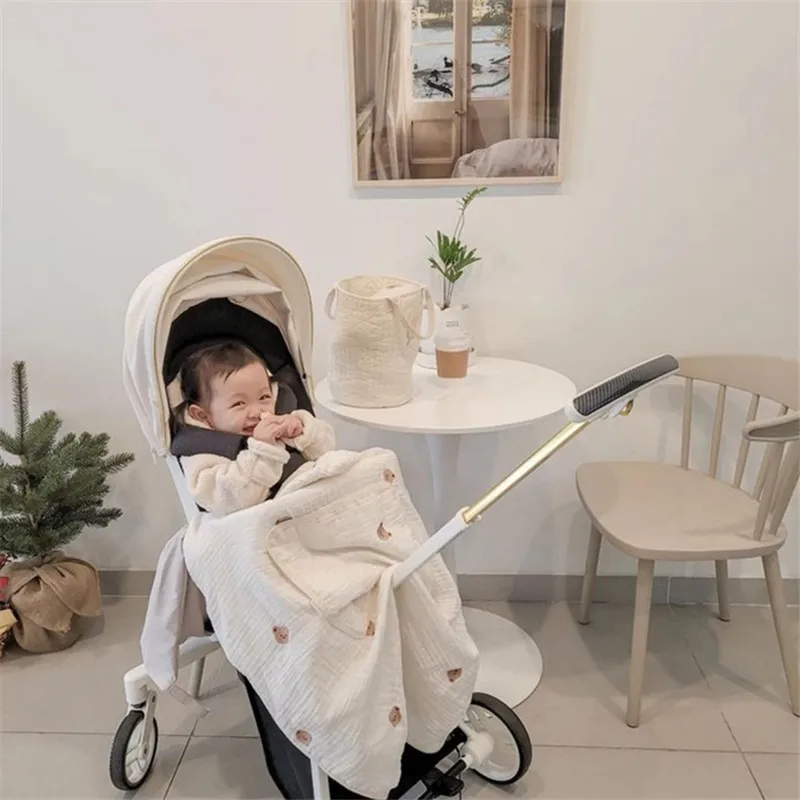 모슬린 아기 유모차 담요 신생아 Swaddle Wrap 만화 후드 슬링 커버 모기 방지 태양 보호 유아 잠자는 이불