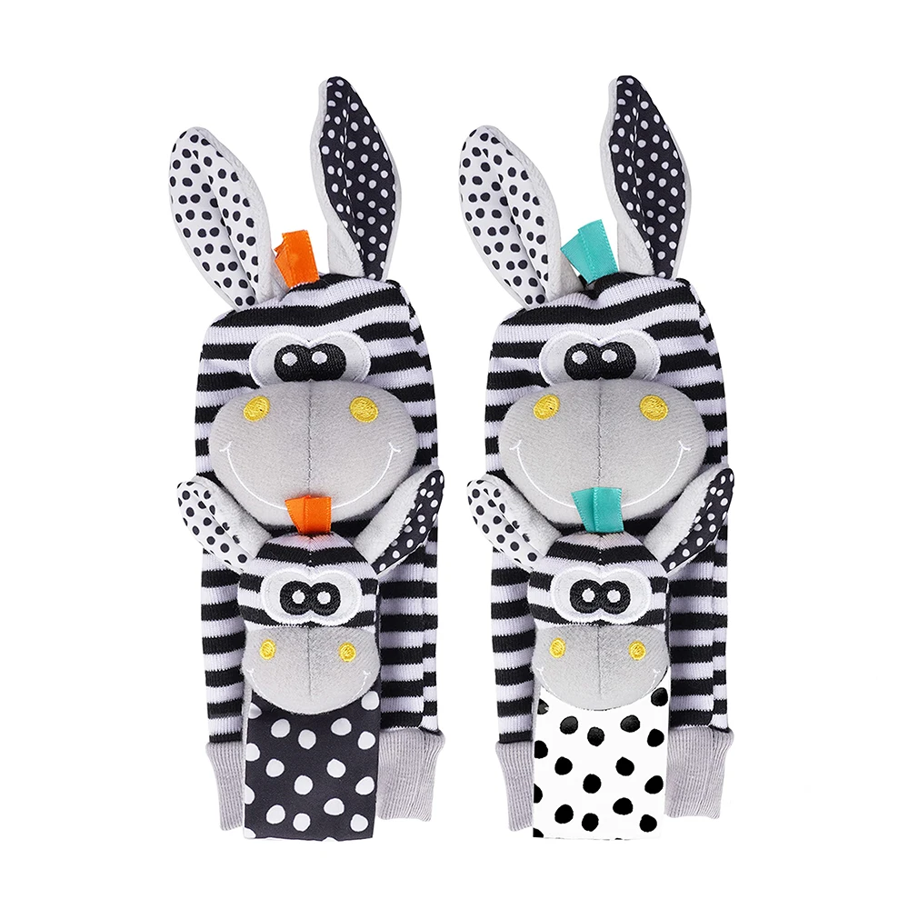 4 TEILE/SATZ Baby Rassel Socken Handgelenk Strap Rasseln Set Nette Kuscheltiere Fuß Finder Socken 0 ~ 12 Monate für Kleinkind Neugeborene Geschenk