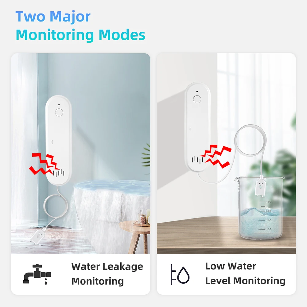 Tuya Wifi/Zigbee Watersensor Smart Life Water Lek Sensor Overstromingsdetector Met 80db Geluid App Notificatie Alarm