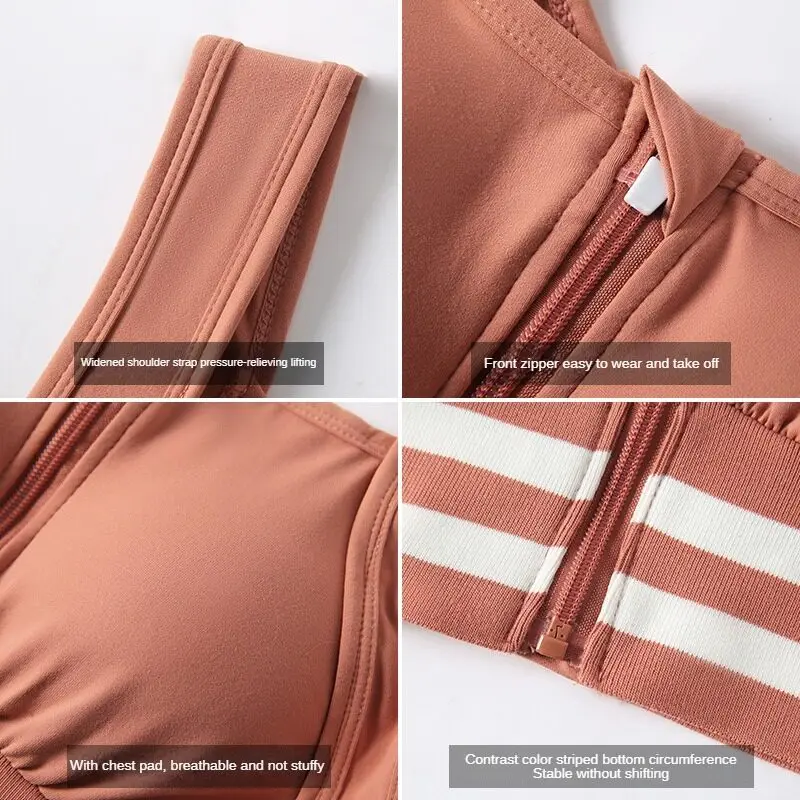 Sutiãs esportivos com zíper frontal para mulheres com cobertura completa removível acolchoado sutiã de treino à prova de choque yoga roupa interior correndo colete de fitness
