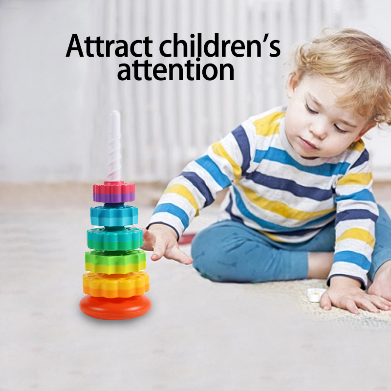 Rainbow Turret Stacking Music Color Nesting Ring 1-3 Anos de Idade Infantil Bebê Turn Turret Puzzle Early Education Brinquedos