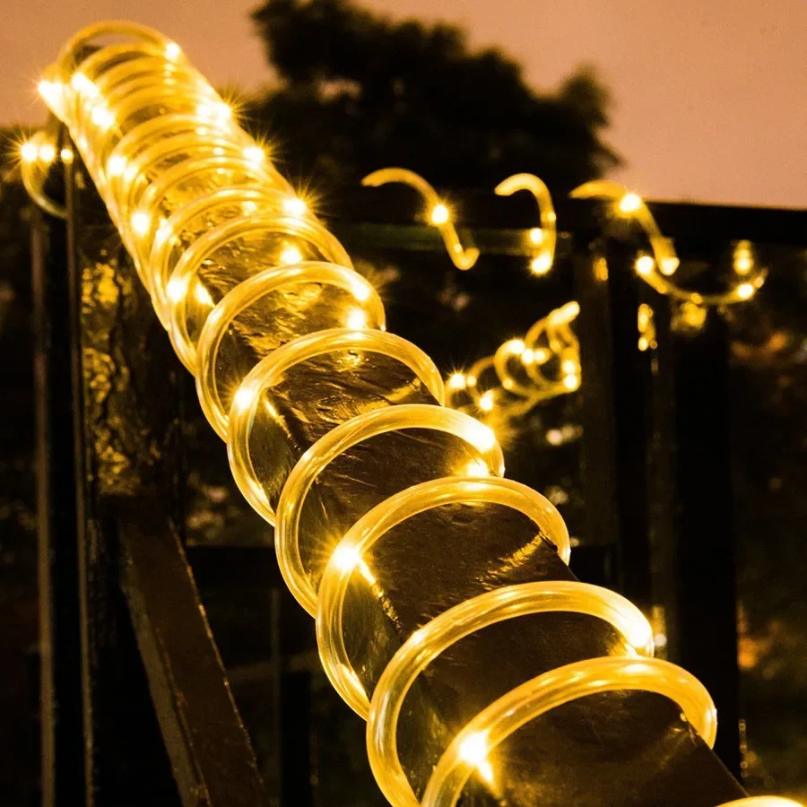 Corda LED natalizia a bassa tensione 8 modalità impermeabile 12M 100LED corda leggera trasparente per esterni e corda per ponte patio giardino