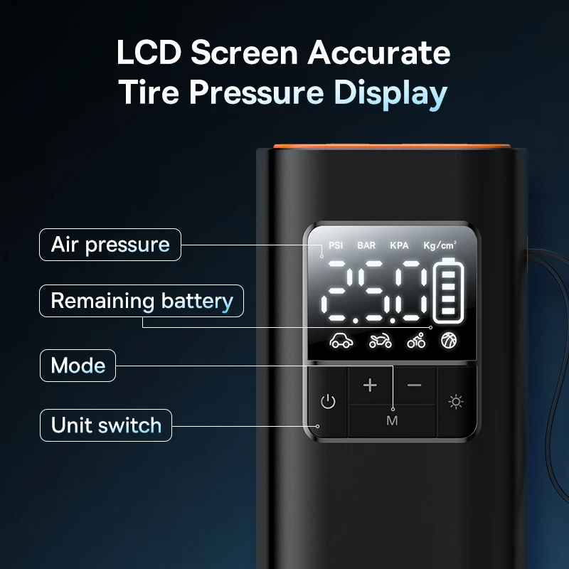 Baseus-bomba de aire inalámbrica para coche, compresor de aire portátil para coches, motocicletas, inflador de neumáticos eléctrico de bicicleta con pantalla Digital LCD