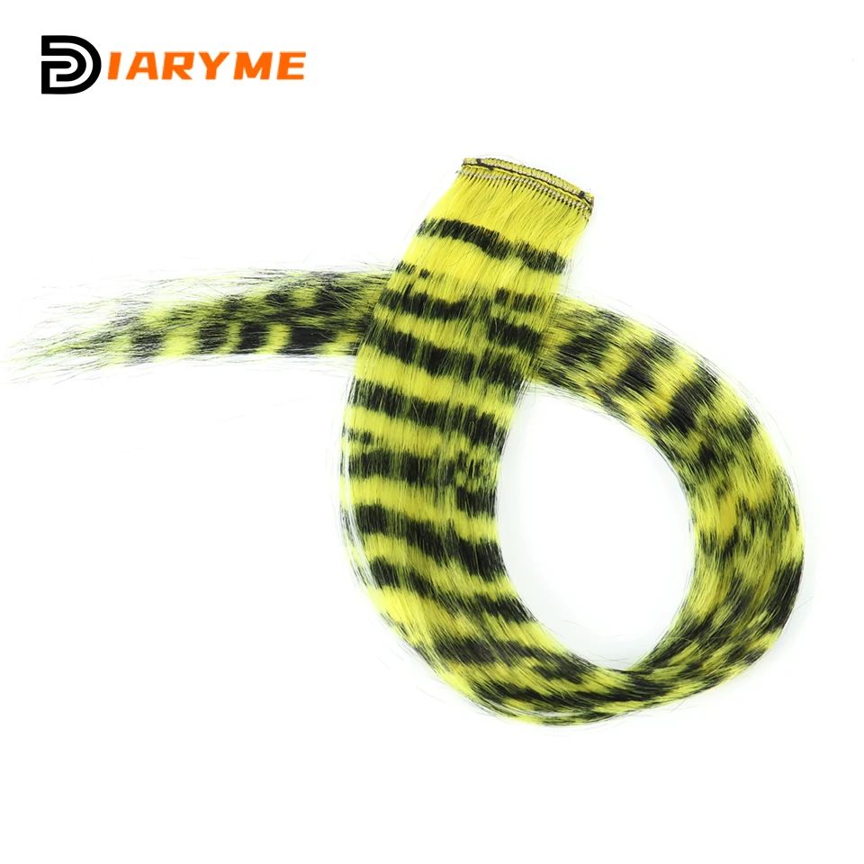 Extensão de cabelo sintético com uma cartão, peruca longa e reta com prendedor colorido de linha zebra, extensões de cabelo de penas, cabelo falso