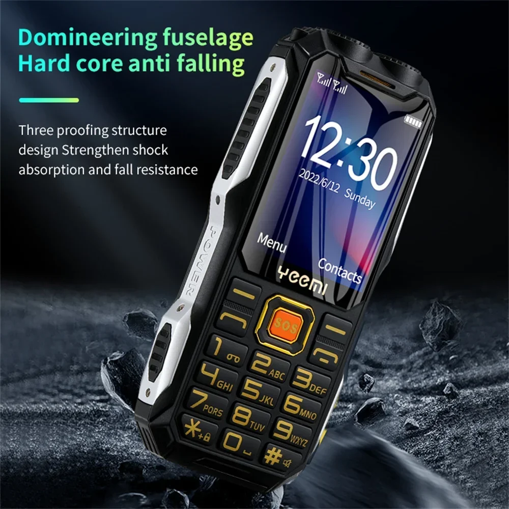 YeeMI Q8 Rugged Waterproof 4G Full Band Feature Phone 2.6Inch HD SOS Button Big Loudspeaker LED Light 16800mAh Battery Cellphone