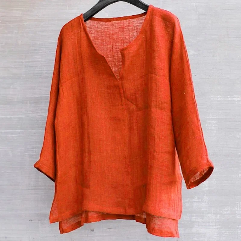 เสื้อเชิ้ตฮาวาย8สี!2023ใหม่เสื้อฮาราจูกุแขนยาวผ้าลินินระบายอากาศสวมใส่สบาย