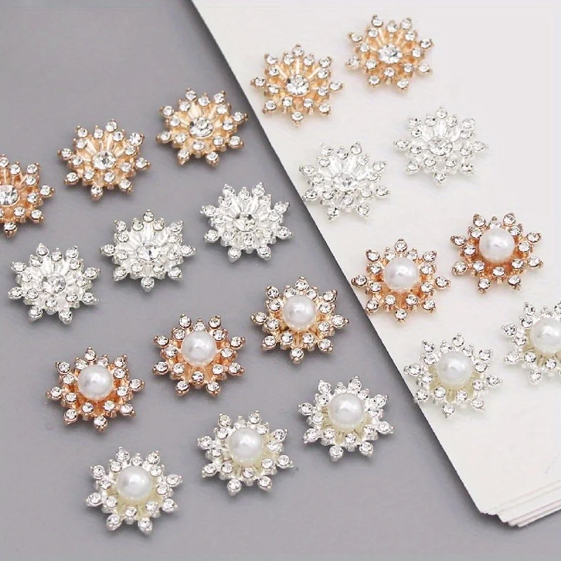 10 Stück Schneeflocken-Cabochon-Metallbasis, Strass-Glitzer-Strassknöpfe für Kleidung, Schuhe, Taschen, Zubehör, DIY-Handwerk