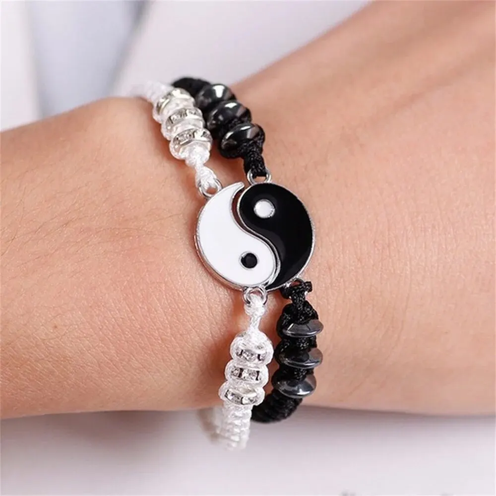 Ensemble de bijoux pour Couple, 2 pièces, noir et blanc, Bracelet Tai Chi, corde, chaîne réglable, Style Simple, usage quotidien
