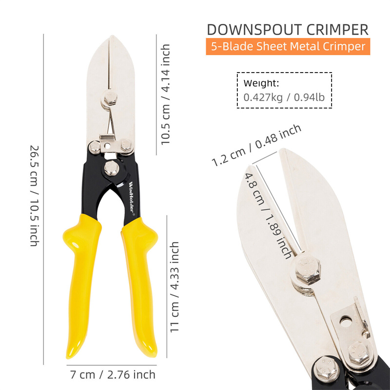 Heavy Duty 5-Blade Hand Cable Crimper Sheet Metal Hard Stainless Steel Tools For 24-28 Gauge Duct Work Stove Pipe Crimping HVAC