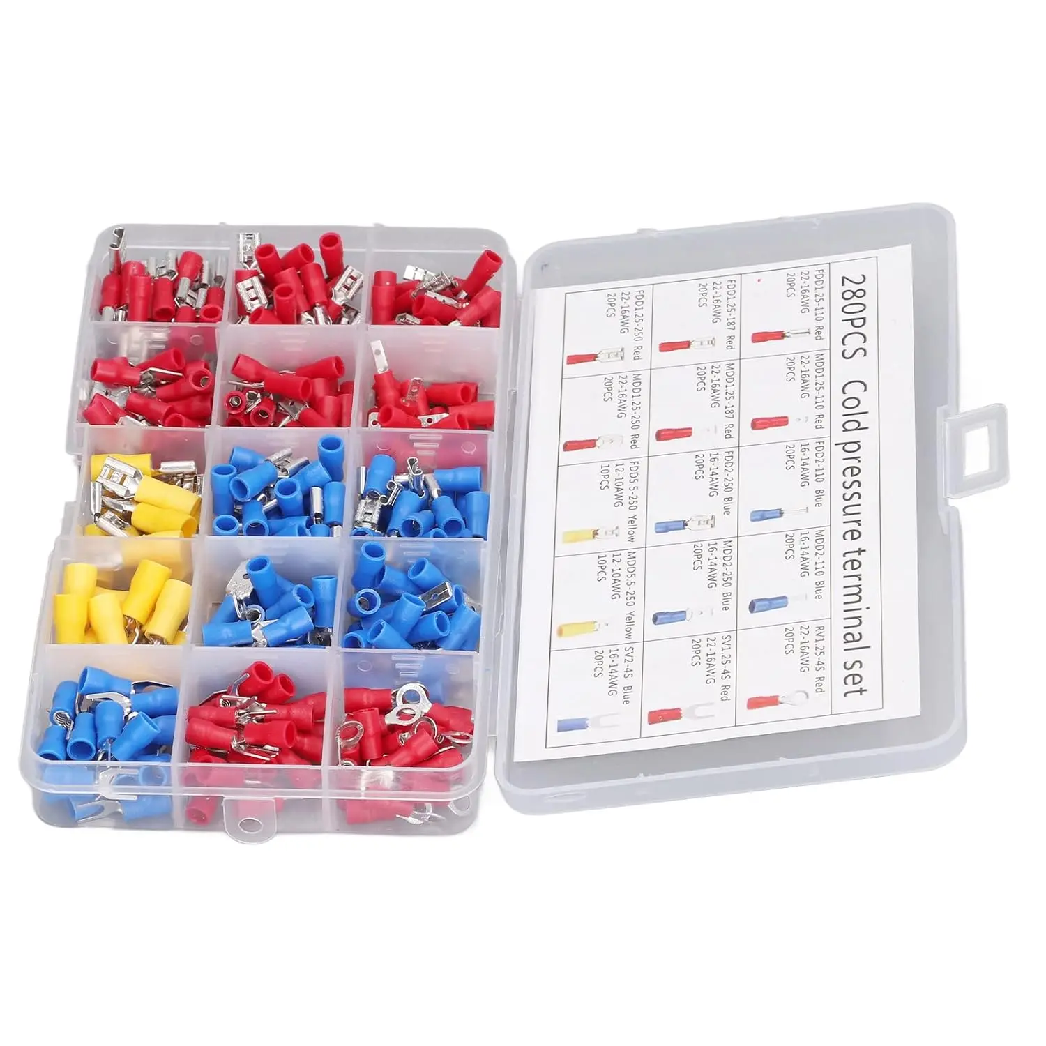 280pcs Wire Connector Kit Male Female Insulated Terminals Cold Crimp Terminals Assorted Crimp Terminals Spade Butt Connector Kit