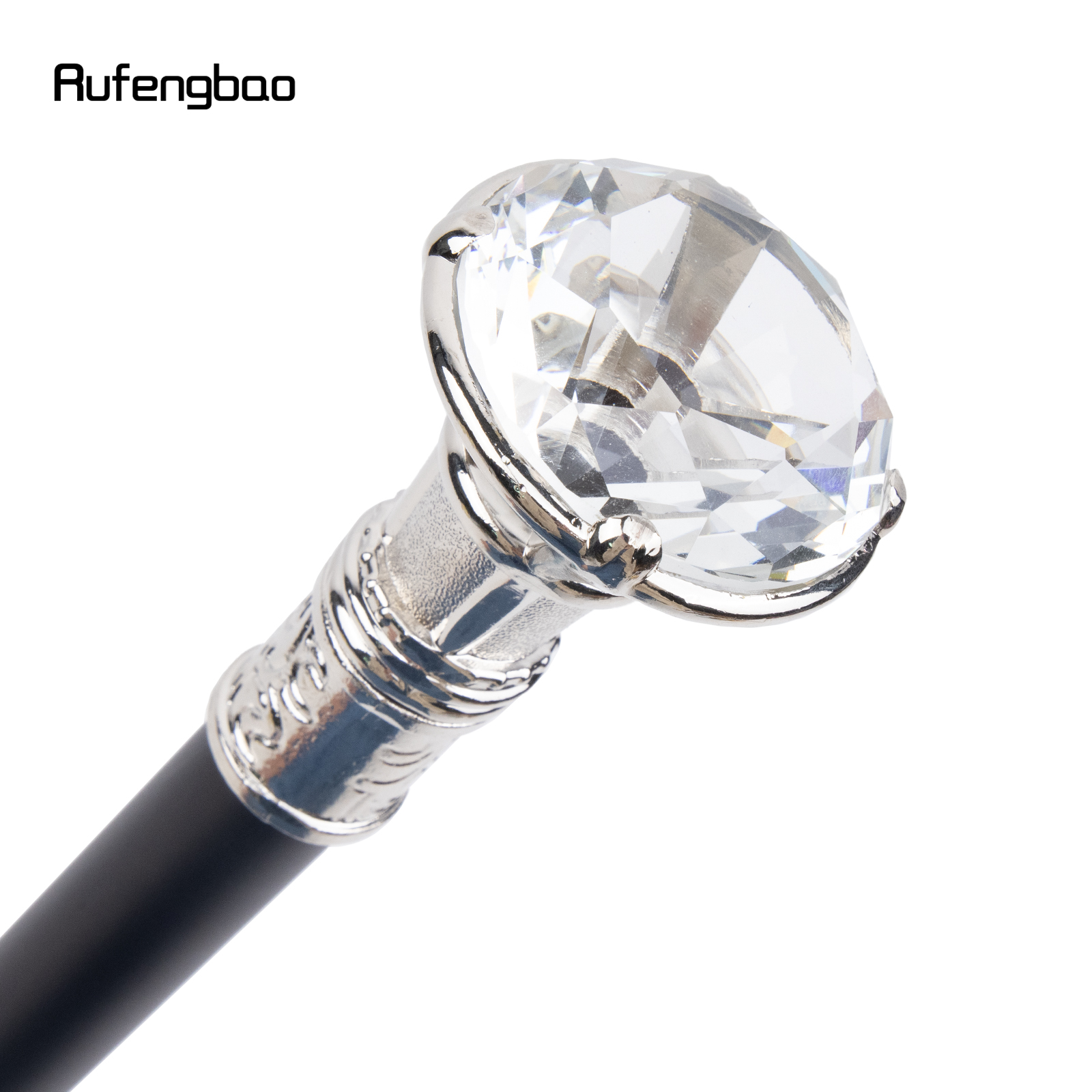 白の透明なダイヤモンドタイプのウォーキングスティック,装飾的なウォーキングスティック,杖,エレガントなコ肉屋,かぎ針編みのノブ,90cm