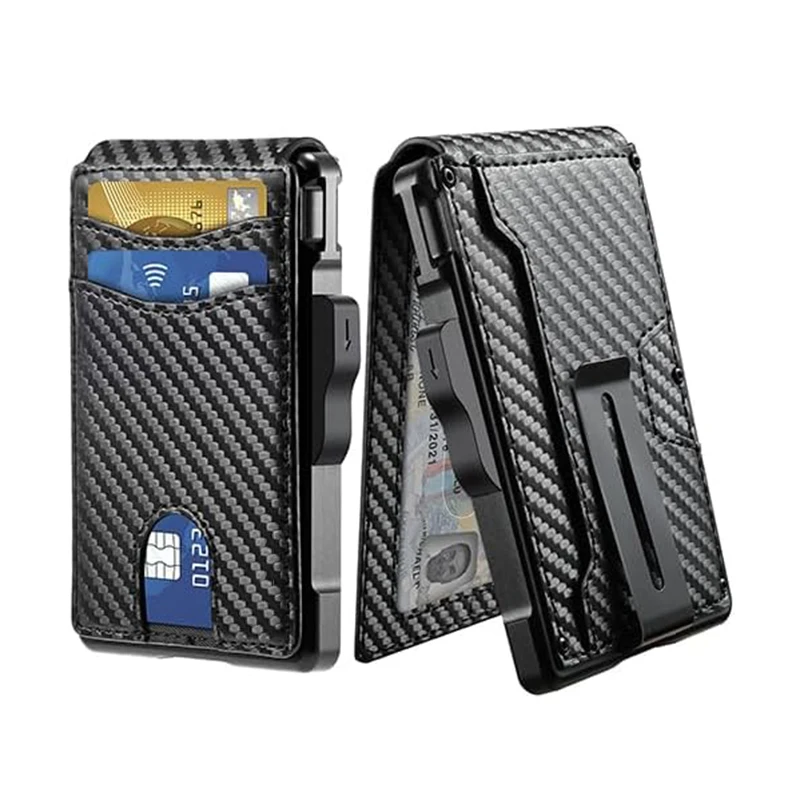 YATBEST Men's Card Bag Ultra-Thin With Wallet Metal Aluminum Box Credit Card Bag RFID Anti-Theft Brush Automatic Pop-Up Wallet